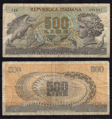 Италия 500 лир 1970 Pick 93 a бумага 2195-25-1-2