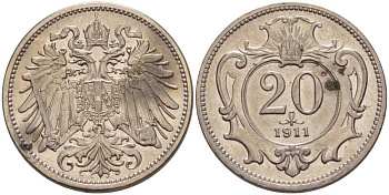АВСТРИЯ 20 ГЕЛЛЕРОВ 1911 АВСТРО-ВЕНГЕРСКАЯ ИМПЕРИЯ KM 2803 никель 117-845