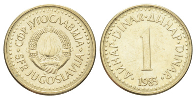 Югославия 1 динар 1983 KM 86 никель латунь 4702-643