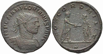 Римская Империя аврелианиан 276 Флориан CONCORD MILIT Сисция Good Very fine RIC 57 var бронза 1073-17-52