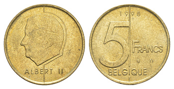 Бельгия 5 франков 1998 Belgique, Альберт II KM 189 алюминиевая бронза 4538-1246