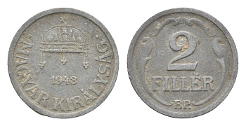 Венгрия 2 филлера 1943 BP KM 519 цинк 4665-531