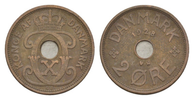 Дания 2 эре 1928 N, Кристиан X (1912-1947) KM 827 бронза 4639-736