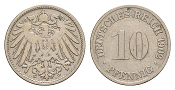 Германия 10 пфеннигов 1902 D, Вильгельм II (1888-1918) KM 12, J. 13 медно-никель 4640-256