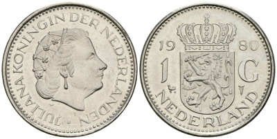 Нидерланды 1 гульден 1980 Юлиана (1948-1980) KM 184а никель UNC 4579-615