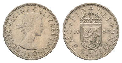 Великобритания 1 шиллинг 1960 Елизавета II (1952-2022), Шотландский герб KM 905, Spink 4148 медно-никель 4663-221