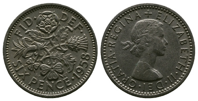 Великобритания 6 пенсов 1958 Елизавета II (1952-2022) KM 903, Spink 4149 медно-никель 4381-667