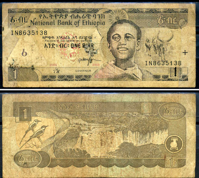 Эфиопия 1 быр ED 2000 AD 2008 Pick 46 e бумага 8592-7-2-2