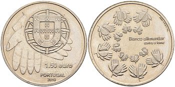 ПОРТУГАЛИЯ 1 1/2 ЕВРО 2010 БАНК ПРОДОВОЛЬСТВИЯ медно-никель UNC 4592-444