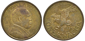 Малави 1 квача 1996 орел KM 28 сталь плакированная латунью 4162-342