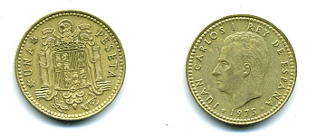 Испания 1 песета 1975 (80) Хуан Карлос I (1975-2014) KM 806 алюминиевая бронза 54-545