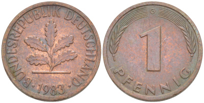 ФРГ 1 ПФЕННИГ 1983 G KM 105, J. 380 сталь плакированная медью 4181-652
