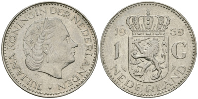 Нидерланды 1 гульден 1969 Юлиана (1948-1980) KM 184a никель 4579-531