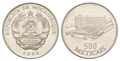 Мозамбик 500 метикалов 1994 KM 121 сталь плакированная никелем UNC 4385-936