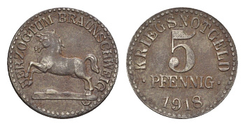 Брауншвейг 5 пфеннигов 1918 Funck 56.1, Men05 3454.1, Men18 4388.1 железо 3955-551