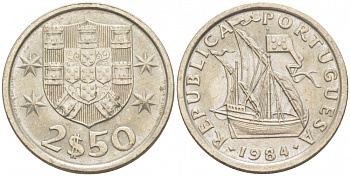 Португалия 2,5 эскудо 1984 парусник KM 590 медно-никель UNC 3718-328