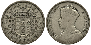 Новая Зеландия 1/2 кроны 1934 Георг V (1910-1936) KM 5 серебро 272-721