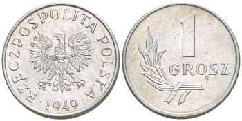 ПОЛЬША 1 ГРОШ 1949 MW KM 39 алюминий 4528-812