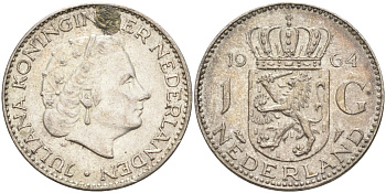 Нидерланды 1 гульден 1964 Юлиана (1948-1980) KM 184 серебро 4126-1146