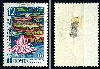 СССР марка 12 копеек 1966 125ти летие Сухумского ботанического сада - Виктория круциана Загорский 3291 почтовое гашение 8699-11-8-2
