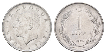 Турция 1 лира 1974 Кемаль Ататюрк KM 889a.2 нержавеющая сталь 4648-751