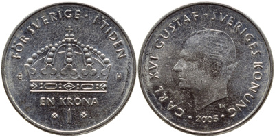 Швеция 1 крона 2005 Карл XVI Густав (1973- ) KM 894 медно-никель 93-435