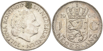 Нидерланды 1 гульден 1964 Юлиана (1948-1980) KM 184 серебро 4126-1146