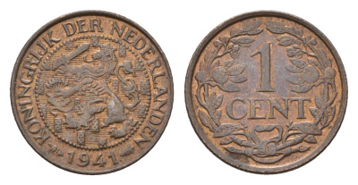 Нидерланды 1 цент 1941 Вильгельмина (1890-1948) KM 152 бронза aUNC 4674-1164