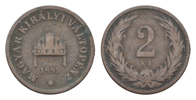 Венгрия 2 филлера 1895 KB, Франц Иосиф I (1848-1916) KM 481 бронза 4665-366
