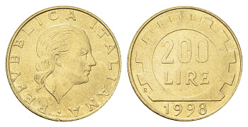 Италия 200 лир 1998 R, шестерня KM 105 алюминиевая бронза 4704-934