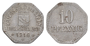 Лангеншвальбах 10 пфеннигов 1919 Funck 271.5, Men18 17960.5 железо 4643-1028