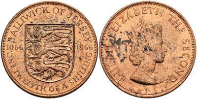 Джерси 1/12 шиллинга 1966 900 лет Нормандскому завоеванию KM 26 бронза UNC 4512-333