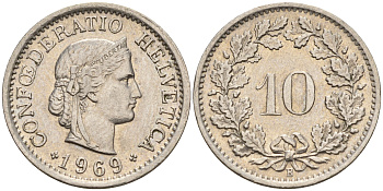 Швейцария 10 раппенов 1969 В KM 27 медно-никель    4152-1141