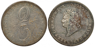 Ганновер 2/3 талера 1828 B, Георг IV (1820-1830) КМ 142 серебро 00-00-00