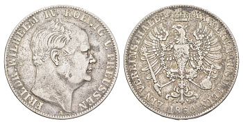 Пруссия 1 союзный талер 1860 A, Фридрих Вильгельм IV (1840-1861) KM 471, Daveenport 775, AKS 78 серебро 1523-841