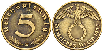 Германия 5 рейхспфеннигов 1937 E KM 91, J. 363 алюминиевая бронза 4151-916