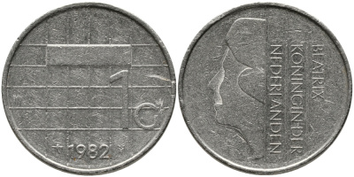 Нидерланды 1 гульден 1982 Беатрикс (1980-2013) KM 205 никель 34-237