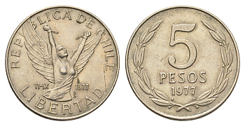 Чили 5 песо 1977 KM 209 медно-никель 4620-137