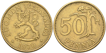Финляндия 50 пенни 1970 S KM 48 алюминиевая бронза 4593-921