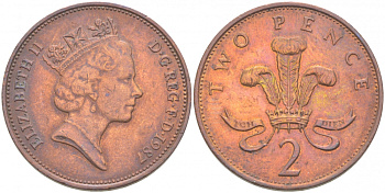 Великобритания 2 пенса 1987 Елизавета II (1952-2022) KM 936, Spink 4376 (C3) бронза 77-455