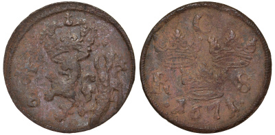 Швеция 1/6 эре 1671 Карл XI (1660-1697) была в обращении на территории России KM 254 медь 4177-411