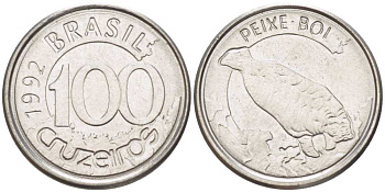 БРАЗИЛИЯ 100 КРУЗЕЙРО 1992 РЕФОРМА 1990-1993, ЛАМАНТИН KM 623 нержавеющая сталь 4387-843