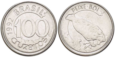 БРАЗИЛИЯ 100 КРУЗЕЙРО 1992 РЕФОРМА 1990-1993, ЛАМАНТИН KM 623 нержавеющая сталь 4387-843
