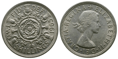 Великобритания 2 шиллинга (флорин) 1965 Елизавета II (1952-2022) KM 906, Spink 4146 медно-никель 4382-541