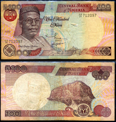Нигерия 100 найра 1999 Обафеми Аволово, гора Зума Ро Pick 28 b бумага 8592-36-2-1