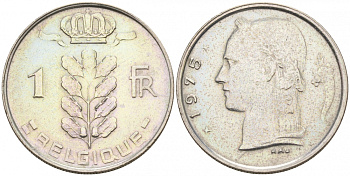 БЕЛЬГИЯ 1 ФРАНК 1975 BELGIQUE KM 142.1 медно-никель 68-631