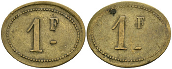 Франция 1 франк XIX-XX век ресторанный жетон латунь 4166-653