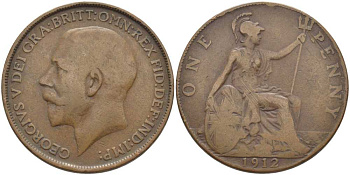 Великобритания 1 пенни 1912 Георг V (1910-1936) KM 810, Spink 4051 бронза 111-1223