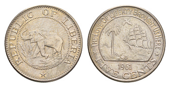 Либерия 5 центов 1961  KM 14 медно-никель  aUNC 4659-441