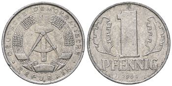 ГДР 1 пфенниг 1960 А KM 8.1 алюминий 3458-265
